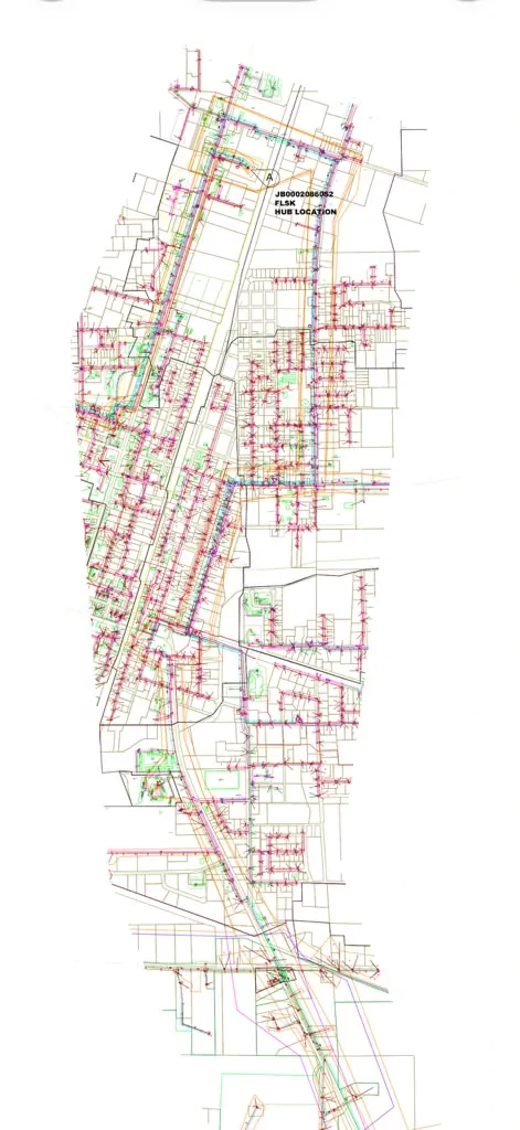 Dense fiber network layout map of a service area